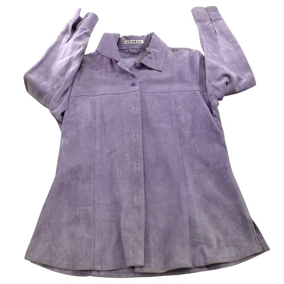 A.M.I. Tops - A.M.I. Womens Purple Suede Leather Button Up Shirt Long Sleeve Jacket Style 244S